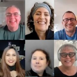 A screenshot of each of the members of the Living with Parkinson's Panel. They are discussing how Parkinson's is hard but they all have wide grins on their faces. In the top row are Sree Sripathy, Brian Reedy, Robynn Moraites, Doug Reid, and Heather Kennedy, left to right. In the bottom row, there are Melani Dizon, Amber Hesford, Kristi LaMonica, Kat Hill, and Kevin Kwok.