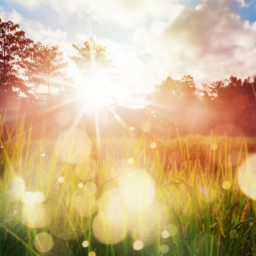 Sunrise in grassy meadow