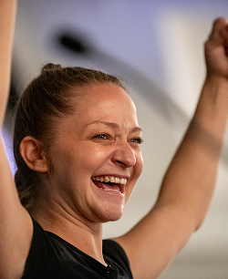 Woman with her hands up